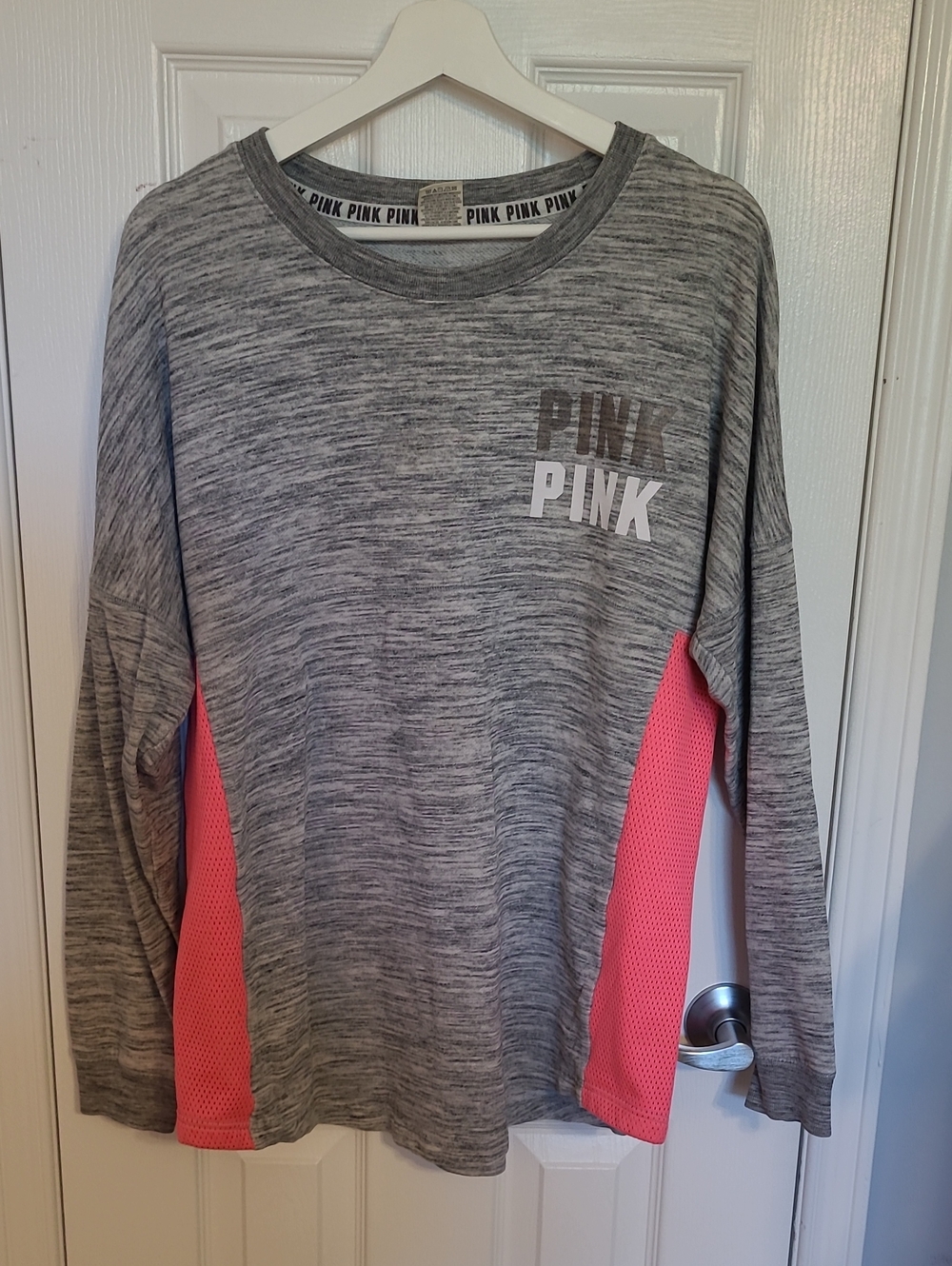 Victoria's Secret PINK Grey Heather Pullover with Black Logo Trim